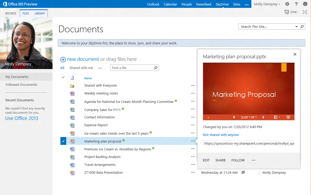 Deel documenten vanuit SkyDrive Pro of SharePoint-teamsites met gecontroleerde