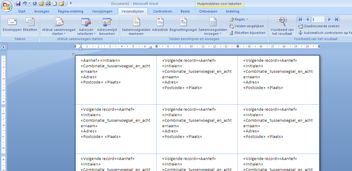 Word 97-2003 Word 2007 die u in uw etiketten nodig heeft. Als u het goed heeft gedaan, komt het document er ongeveer zo uit te zien: Klik op Etiketten bijwerken.