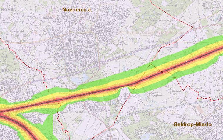 80 Figuur 6.8 Spoorlijn Eindhoven Helmond (in 2006, Lden) Geur In het plangebied zijn verschillende veehouderijen aanwezig. Met name rond de veehouderijen in het gebied kan sprake zijn van geurhinder.