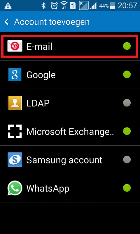 Android IMAP Hieronder wordt beschreven hoe u uw account in kunt stellen in een Android toestel; gebaseerd op het IMAP-protocol.