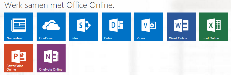 3. Het startscherm van Office 365 wordt nu getoond. 4. Je kunt nu aan de slag met de diverse applicaties online. 5.
