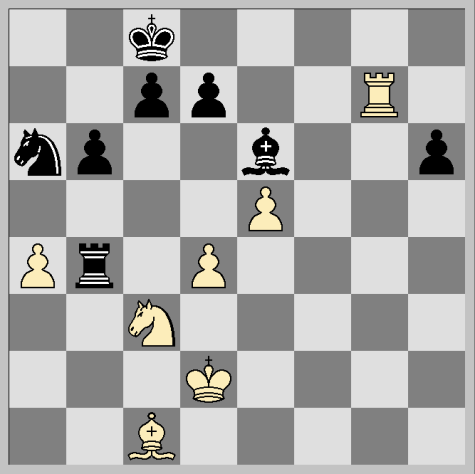 Een belangrijke tussenzet om pion a7 te ontlasten 21.Pc3 Pxb4 22.Kd2 Tf8 Tot dusver heeft wit vrijwel perfect tegenspel geboden, maar het is zwart die het voordeel heeft kunnen vergroten. 23.
