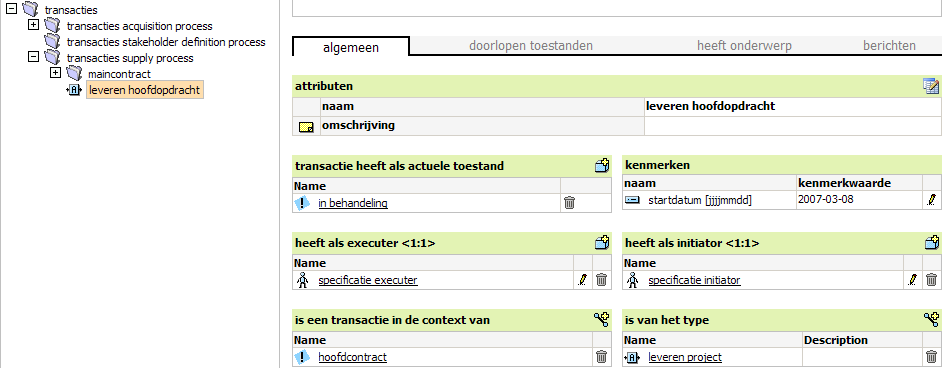 Implementatie VISI raamwerk in een SE tool SBS element (design) Risico-beheersmaatregel Raakvlak afspraak WBS element (planning) Transactie Melding van Wijziging Verzoek beoordeling Verzoek opneming