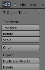 Selecteer met je rechter muisknop de kubus. Klik op [Origin] in het Object Tools Panel (figuur 6). figuur 6 Er verschijnt een menu.