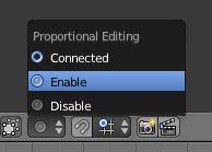 figuur 8 De sneltoets voor Proportional Editing is <O> in Edit Mode.