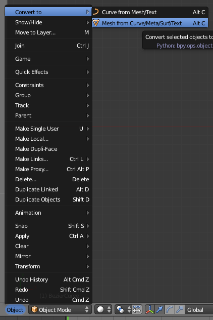 Druk op <Tab> om naar Object Mode terug te keren. Convert to mesh Onze curve is nu alleen nog maar een lijn. We willen dat het zitvlak ook diepte krijgt.