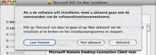 A. Apple OSX Let op: Deze handleiding is uitsluitend getest door I&A op Mac OSX 10.5, 10.6 en 10.7. Indien uw versie afwijkt van deze standaard kunnen we u geen aanvullende ondersteuning bieden. 1. Installatie RDC RDC is een programma dat u nodig heeft om verbinding te kunnen maken met Noorderboog.