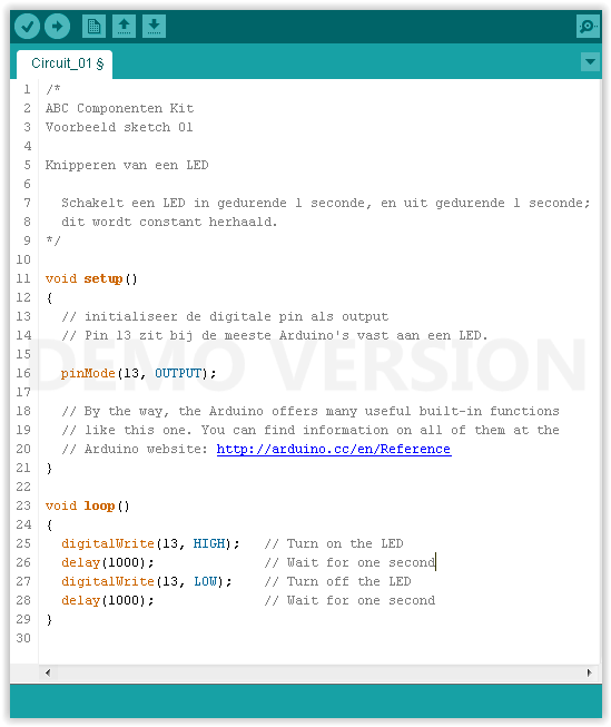 Open de code voor Circuit #1 uit de ABC-gids Code, dat je hebt gedownload en geplaatst hebt in de "examples"