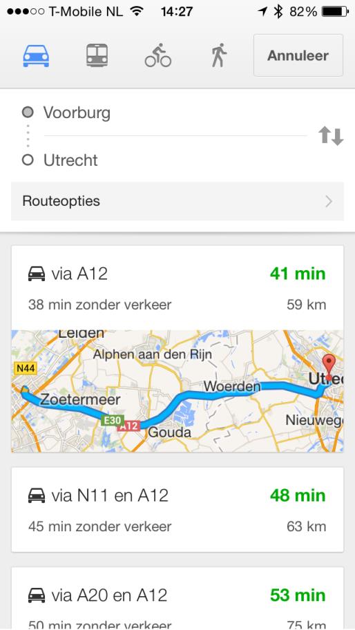 App: onkosten boeken (2) Bekijk mogelijke routes in Google Maps Bekijk deze route op de kaart Laat Google