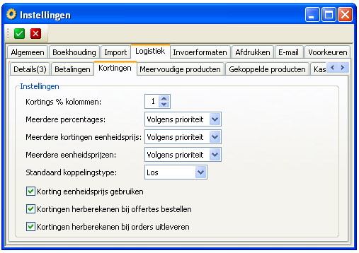 2 Kortingen 2.1 Instellingen van de kortingsmodule Vooraleer met het gebruik van de kortingsmodule te starten dien je in de instellingen van Wings aan te geven hoe je tewerk wil gaan.