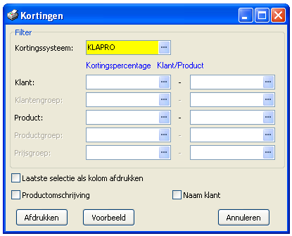 3.3 Afdrukken kortingen Klik op "Afdrukken" Klik op "Basisbestanden"