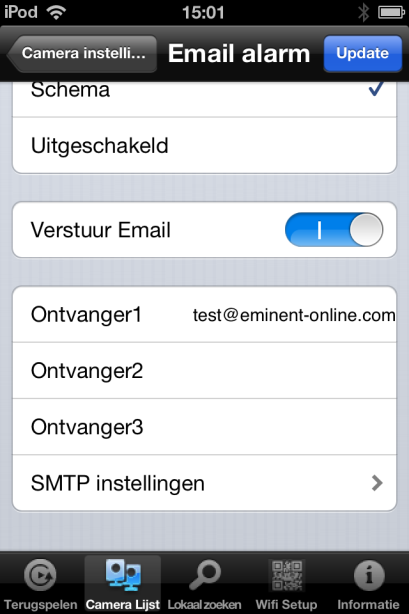 47 NEDERLANDS Om de E-mail alarm functie in te schakelen.