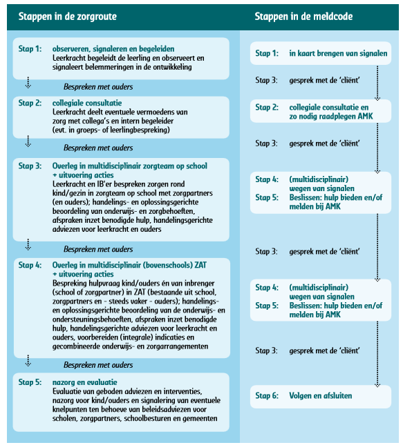 Stappen van de meldcode in combinatie met de zorgroute op de Vijf Sterren