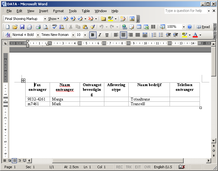 Desktop Messaging voor Novell GroupWise gebruiken 2. U kunt zo nodig kolommen toevoegen of verwijderen. Voer voor nieuwe kolommen een herkenbare kolomkop in. 3.