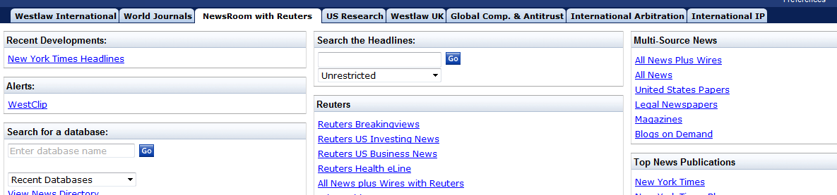 Westlaw>tab Newsroom: selecteer all