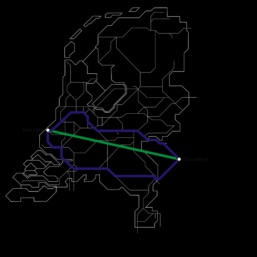 Internationaal 196 km 242 km 243 km Vergelijking afstand In het verleden is in het kader van de HSL-Oost steeds uitgegaan dat tussen de Randstad en Keulen het volgen van het bestaande tracé over