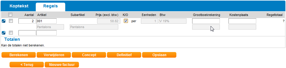 Instelling van de boekingsregel Instellen van de vrije tekstvelden Extra invoervelden grootboekrekening en kostenplaats bij het aanmaken van de factuur.