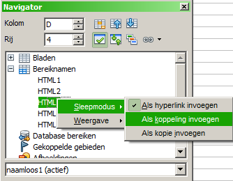 Afbeelding 17: Openen van een bestand met behulp van het filter Web Page Query 5) Selecteer, in de Navigator, de sleepmodus Als Invoegen koppeling, zoals weergegeven in Afbeelding 18.