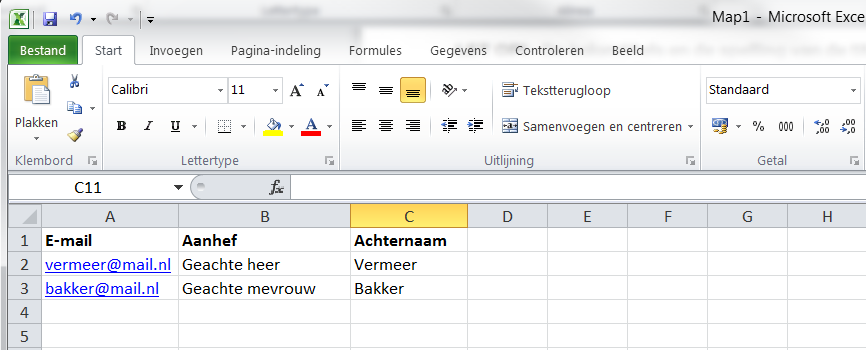 Het onderstaande voorbeeld laat duidelijk zien hoe uw Excel bestand eruit kan zien (zie afbeelding 9). LET OP!