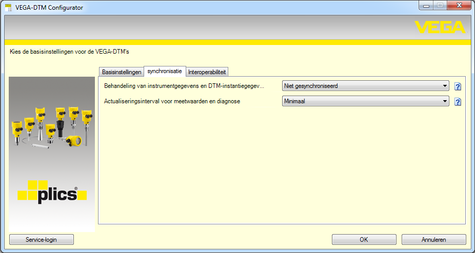 5 Bediening Fig. 11: DTM-configurator: configuratie van de datasynchronisatie U vindt deze in de Windows-programmagroep VEGA-DTM Tools.