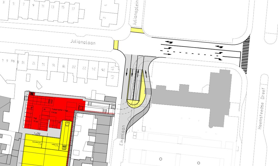 2.2. Ontsluitingsvariant Julianaplein Zuid (Variant D) 2.2.1. Beschrijving Deze variant ontsluit de parkeergarage van de Vomar via de zuidzijde van het Julianaplein.