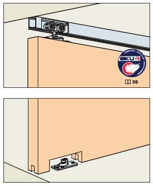 PAGINA 5/19 Schuifdeurbeslag Interieur EKU PORTA 60/100 H MOGELIJK MET DEMPING!!! EKU PORTA 60/100 H Schuifdeurbeslag voor deuren van max. 60kg, (60H) of max. 100kg (100H) max 1600mm breed en max.