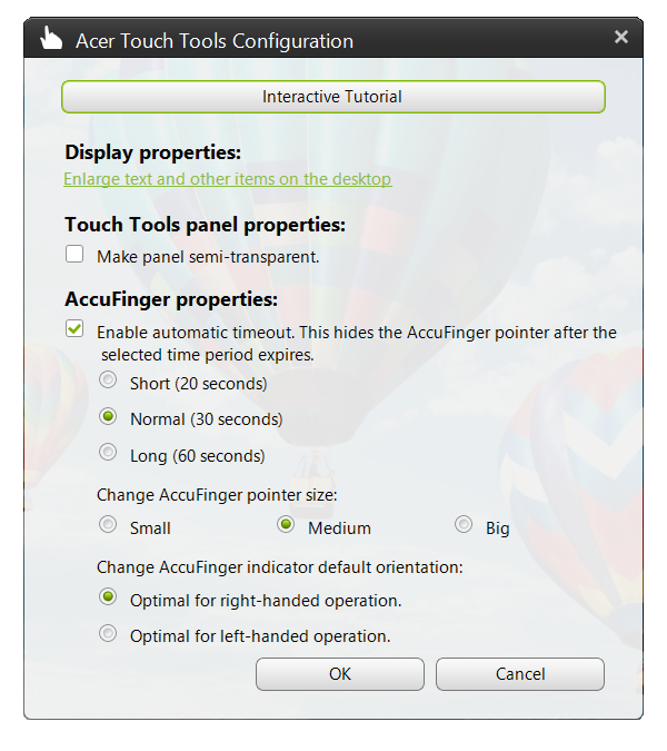 28 - Acer Touch Tools Instellingen U kunt de instellingen aanpassen aan uw behoeften, inclusief de instelling van het formaat en de uitschakeling van de