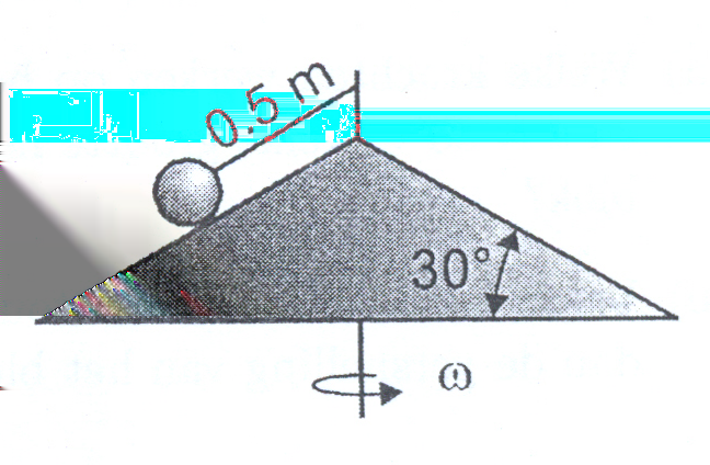 Oefening 9 Een kegel draait rond een verticale as met een hoeksnelheid ω van 4 rad/s. Op de kegel ligt een puntmassa m die met een touw vastgemaakt is aan de top van de kegel. 1.
