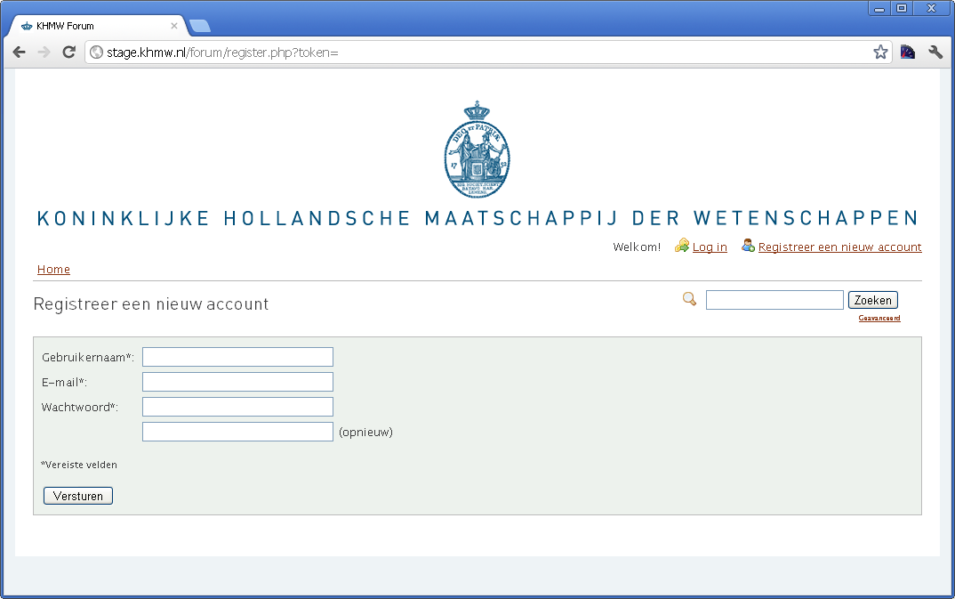 Registreren (alleen voor leden en directeuren KHMW) Als nieuwe gebruiker moet U zich registeren. U kunt zich registreren door op de link 'Registreer een nieuw account' te klikken.