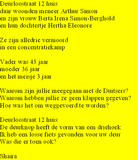 [Stap 8] Leerlingen maken een gedicht voor de omgebrachte Joden op het adres, dat hen toegewezen is Keuze uit twee