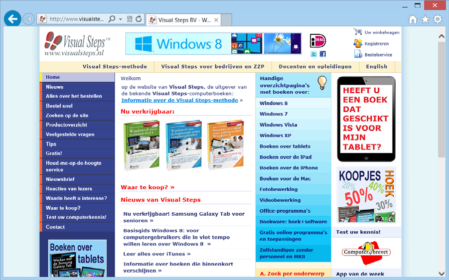 5.1 Het venster van Internet Explorer op het bureaublad U opent Internet Explorer op het bureaublad als volgt via de taakbalkknop op de taakbalk: Indien u op de taakbalk geen taakbalkknop ziet, lees