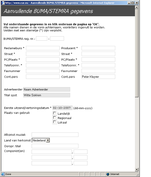 3.2.1 Handmatige Buma Invoer Door op 'Handmatige BUMA invoer' te klikken, komt u in het BUMA invulscherm.