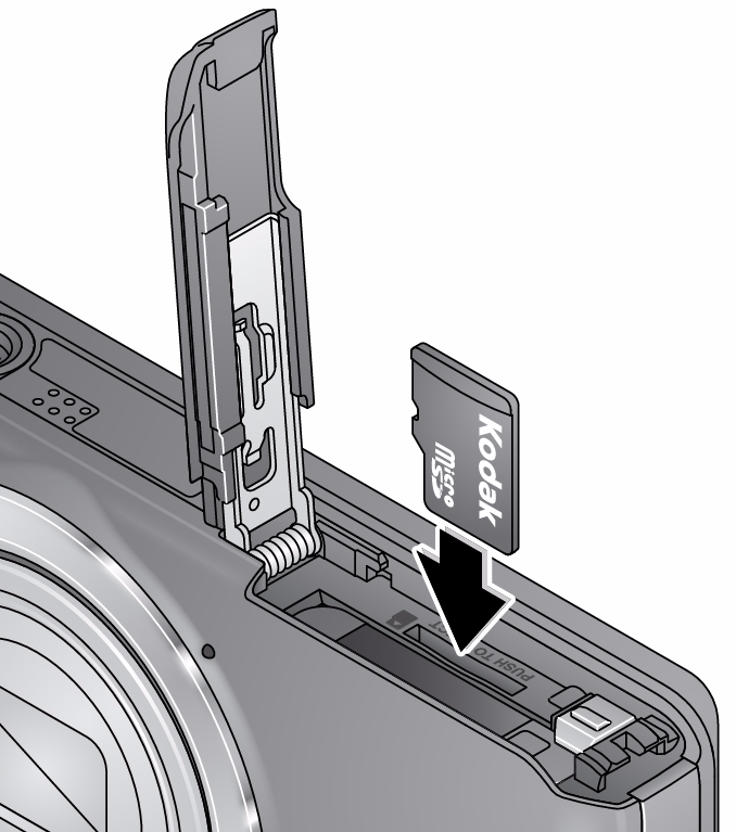 Een MICROSD- of SDHC-kaart (accessoire) gebruiken Uw camera heeft een intern geheugen.
