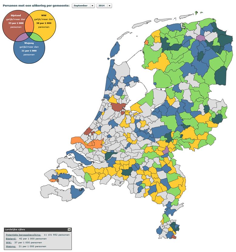 WWB WW >56 >38 44 Wajong > 21 Dordrecht (NL) September 2014 (Bron: CBS) WWB 56 (42) per 1000 bevolk.