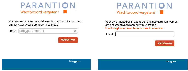 3.5. Wachtwoord vergeten? Figuur 10: Gegevens Als u https://easion.parantion.nl invoert in uw Internet Browser dan kunt u ook uw wachtwoord opnieuw opvragen.