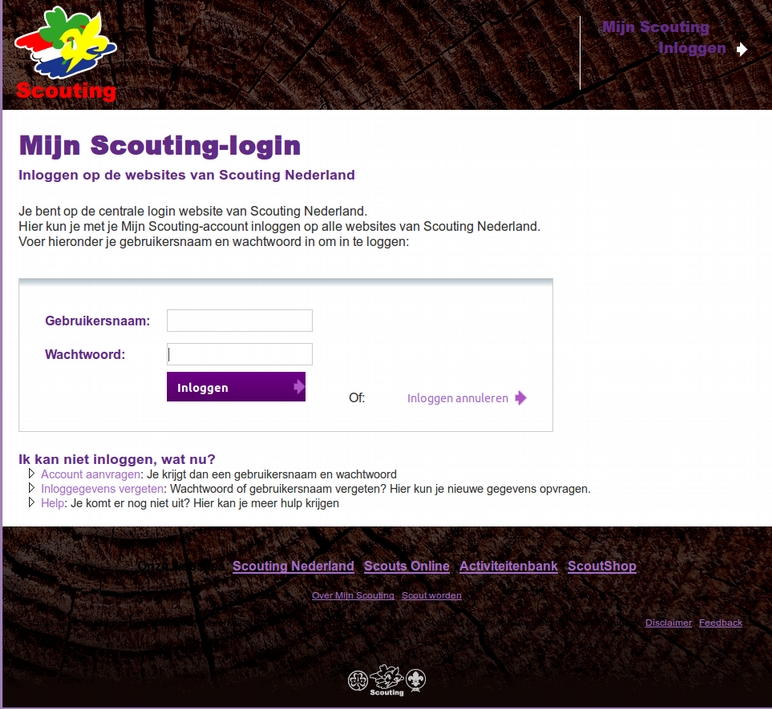 Afbeelding 2: Inlogscherm op login.scouting.