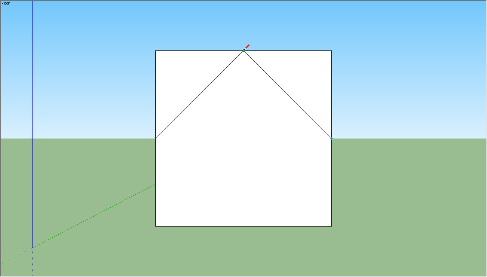 2. Selecteer nu de optie Lijn. Trek nu een lijn van het midden aan de linkerkant van rechthoek tot het midden van de bovenkant van het rechthoek.
