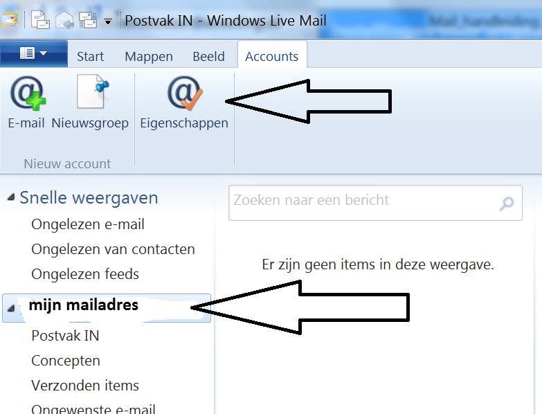 Windows live mail Selecteer het mailadres van