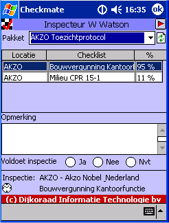 Inspectiepakket Vooruitlopend op o.a. de omgevingsvergunning of werkpakketten is Checkmate voorzien van een mechanisme om bij elkaar horende inspecties als één geheel vanaf de PDA in en uit te checken.