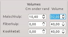 Recept of brouwsel samenstellen achter Maischkuip en in het veld Cm onder de rand verschijnt het aantal centimeters onder de rand dat het vloeistofniveau dan zou moeten zijn.