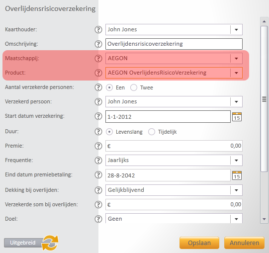 Voorbeeld verzekeringsproduct: