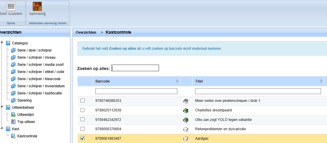p a g i n a 34 7.2.3 Materiaal handmatig innemen U kunt op verschillende manieren zoeken naar materialen (barcode, titel, schrijver, serie).