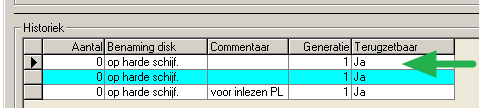 6. Controle Zeer belangrijk is om te controleren of uw kopie gelukt is. In de tabel met Historiek, komt bovenaan een nieuwe lijn met de datum van vandaag.