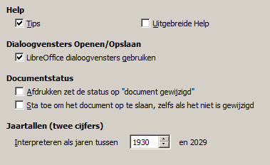 Help Tips Als Help -Tips actief is, zullen er één of twee woorden verschijnen, als u de cursor over een pictogram of veld in het hoofdvenster van LibreOffice beweegt, zonder te klikken.