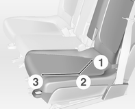 42 Stoelen, veiligheidssystemen Achterbank Zitplaatsen achterin Stoelinstelling Flexibel stoelensysteem (FlexSpace) 9 Waarschuwing Rijd alleen als de buitenste stoelen in de geleiderails vastgeklikt