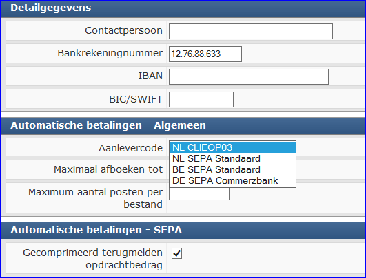 6. Nieuwe instellingen banken binnen SEPA-zone In verband met SEPA wordt er in het systeem onderscheid gemaakt in: - Banken (Euro-betalingen Binnen SEPA-zone) (MBNKST) en - Banken (Betalingen Buiten