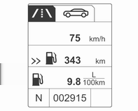 Instrumenten en bedieningsorganen 133 dagteller 1 gemiddeld verbruik 1 gemiddelde snelheid 1 Informatiemenu dagteller/brandst.