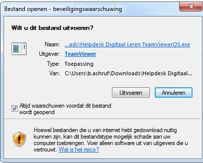 In uw map downloads staat nu het bestand Helpdesk Digitaal Leren TeamViewerQS.