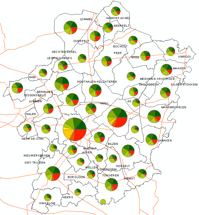 Output van de Infrax + Eandis studie (/2) Niveau : Verdeling laadpunten # LP in residentiële, werk en openbare locaties (mobiliteitsknopen, parkings, populaire vrijetijdsbesteding en handelscentra) /