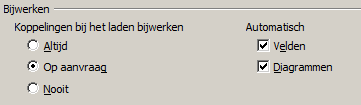 Koppelingen bijwerken U kunt Writer instellen om gekoppelde secties automatisch te laten bijwerken en u kunt de koppelingen ook handmatig bijwerken.